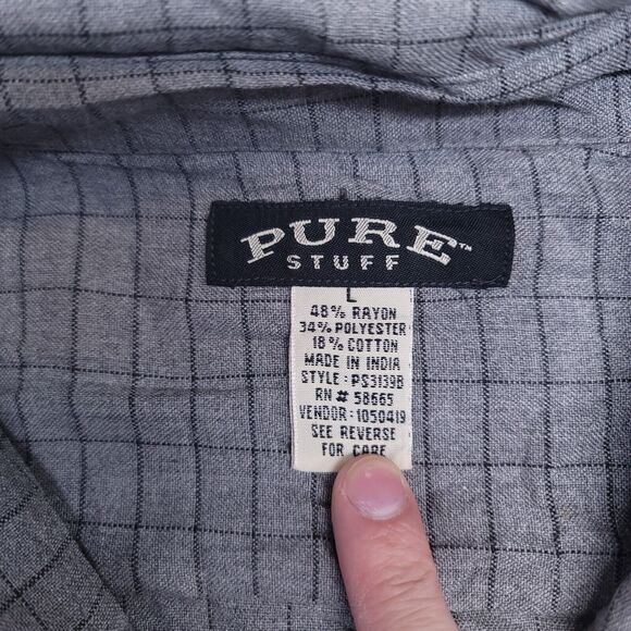 Pure Stuff Flannel Long Sleeve Button Up Shirt Mens Size Large L Gray Black - Picture 3 of 10